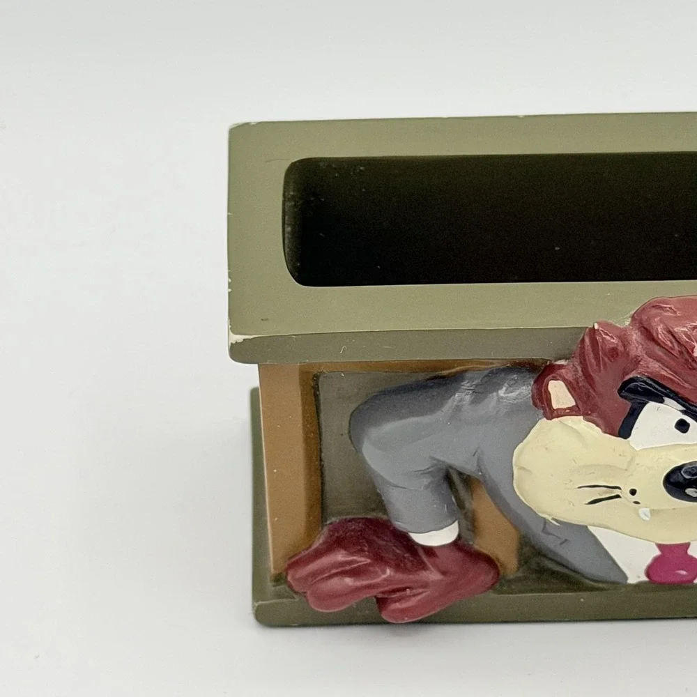 Vintage Looney Tunes Taz Warner Bros Green Desk Business Card Holder 1997